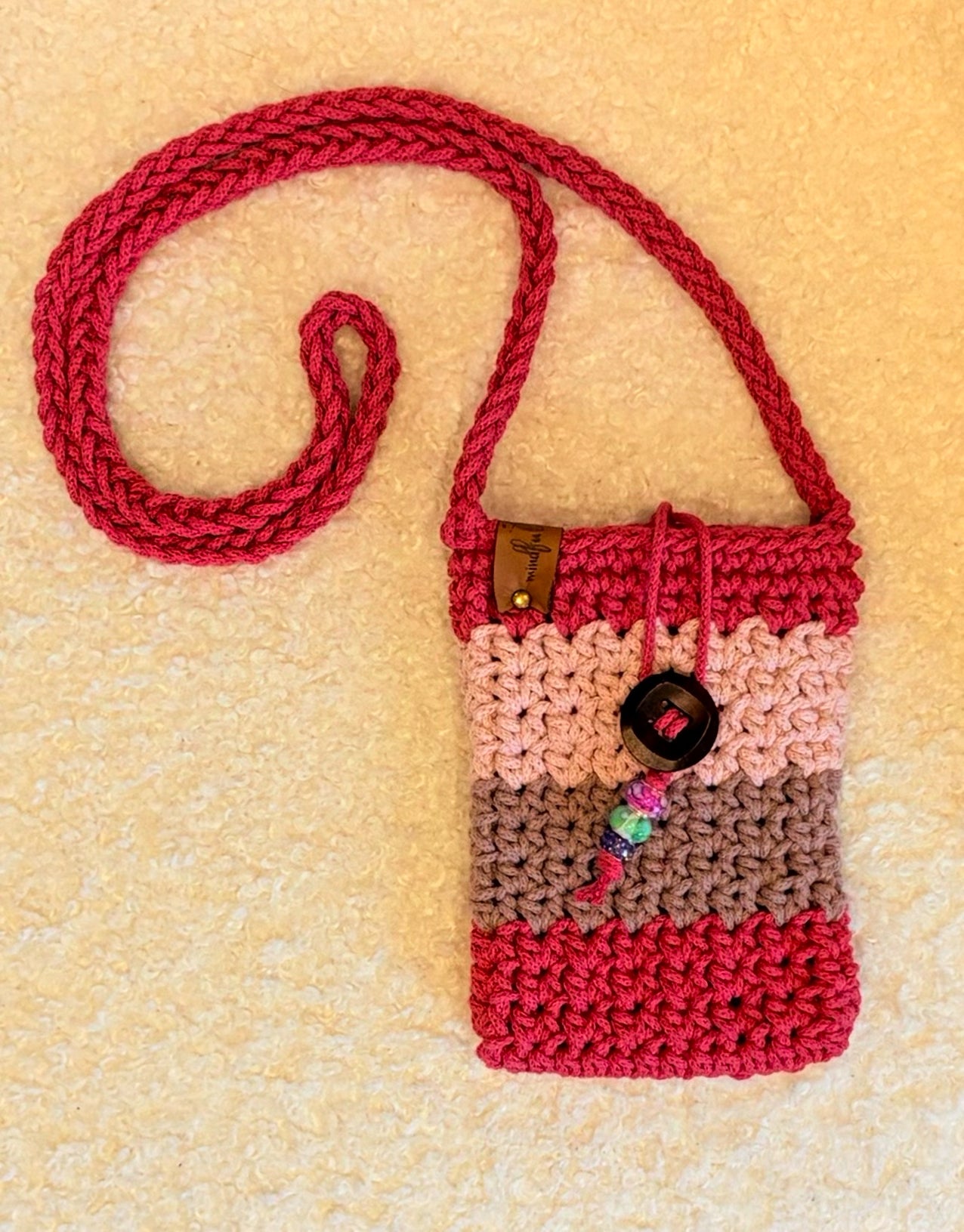 Handgehäkelte Handytasche in Pink und Altrosa