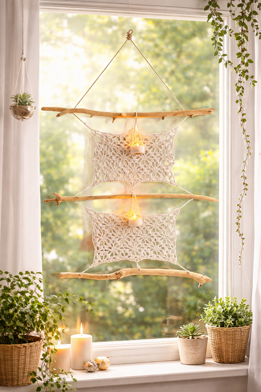 🌸 Boho Fenster- & Wandbehang mit Margeriten-Muster