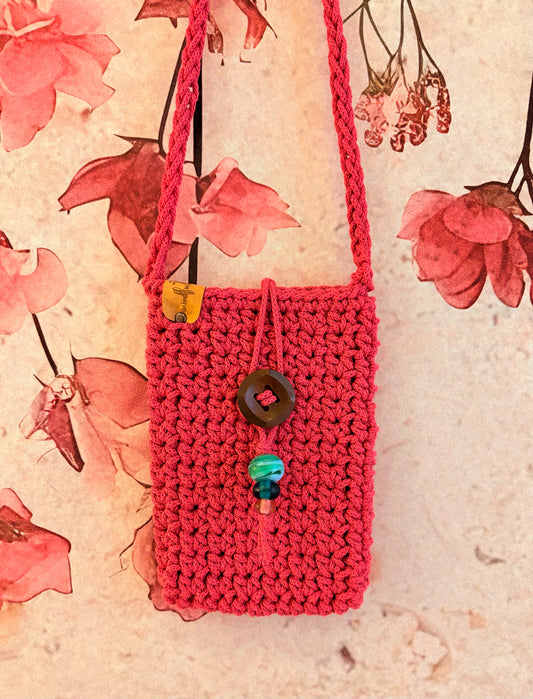 Handgehäkelte Handytasche in Pink mit Trageband