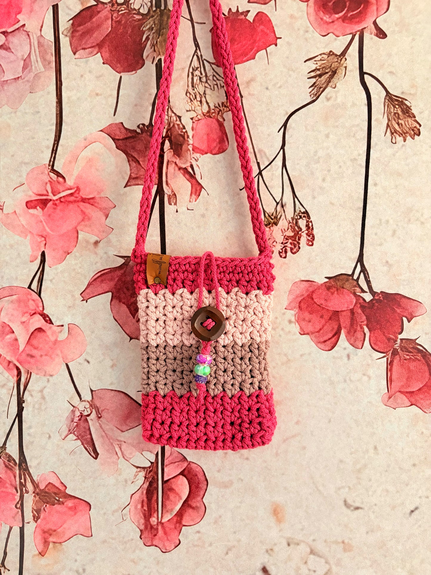 Handgehäkelte Handytasche in Pink und Altrosa